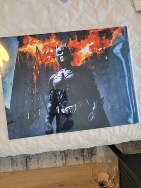 Christian Bale Auto The Dark Knight Batman Photo with Fiery Background - Black